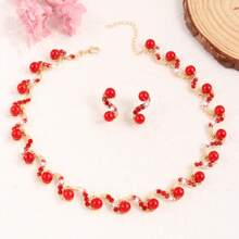 Set de joyería de 3 piezas con forma de S con perlas artificiales, incluyendo pendientes y collar, de estilo popular europeo y americano, adecuado para galas, fiestas y vacaciones - gran regalo para novia, esposa o mejor amiga