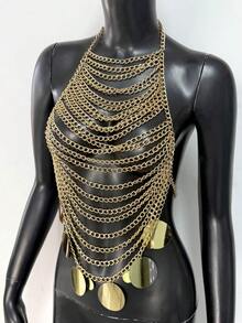 Top de cuello halter de estilo punk rock metálico para mujeres, adecuado para festivales de música, carnavales, fiestas y atuendos de club - Multicolor - Ver 12