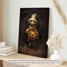 1pc Scarecrow With Pumpkin Wall Art Print Vintage Halloween Painting Spooky Decor Rustic Decor Dark Rustic Gothic Print Dark Victorian College Art For Home, Bedroom, Kitchen, Living Room, Bathroom, Hotel, Coffee Shop, Office Decoration, Halloween Wall Art, Modern, Vintage Home Decor Halloween Decor Fall Decor Room Decor