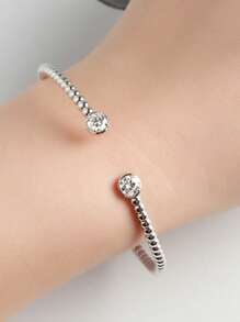 XUJIA 1PC 925 Sterling Silver Solid Moissanite Bangle For Women Fashion Cuff Bangle D Color 5mm Round Cut Moissanite Bangle Engagement Wedding Birthday Jewelry Gifts For Her