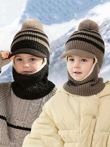 1pc Kids Winter Hat, Toddler Thick Ear Ion Knitted Warm Fleece Cap, Boys Girls Windproof Balaclava Ski Hat, Suitable For 3-8 Years Old Children, Daily Wear & Outdoor Snow - English Five-star Conjoined - View 4