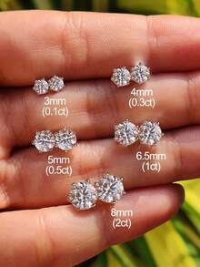 1Pair 0.1ct-2ct Six Claw Moissanite Earrings Wedding Earrings S925 Sterling Silver Round Stud Earrings Luxury Jewelry Gifts For Womena - Silver - View 4