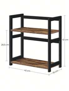 Estante de almacenamiento de 2 niveles, organizador de computadora, marco de bambú, para cocinas, comedores, oficinas, café rústico y negro - Marrón - Ver 7