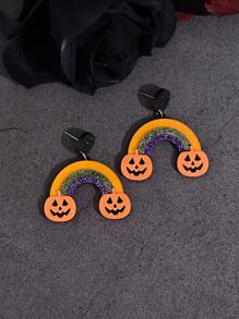 1 Pair Cartoon Pumpkin & Skull Shaped Colorful Acrylic Drop Earrings, Suitable For Halloween Wearing, Everyday & Party, Gift For Women