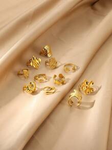 Waterproof Ring For Women Gold Color Stainless Steel Opening Rings Geometric Shell Flower Cute Ring Jewelry Daily Dainty Gift