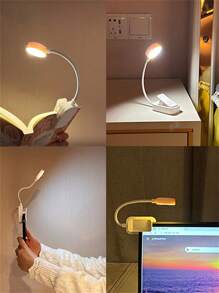 1 pieza Luz de libro con clip ajustable de color LED, lámpara de escritorio portátil para oficina, dormitorio, sala de juegos, luz nocturna pequeña, regalo perfecto de Navidad (baterías no incluidas), diseño minimalista, ligero, iluminación LED ahorradora de energía, imprescindible para usuarios de oficina