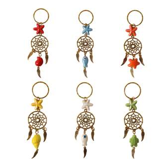 Set de 6 piezas, captadores de sueños, estrellas de mar de cerámica, conchas, llaveros bohemios de turquesa falsa, accesorios de moda, decoraciones para mochilas, para uso durante todo el año con diseño escolar de dibujos animados