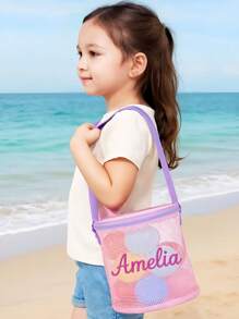 Personalized Mesh Beach Bag Set – Custom Name Seashell Bags For Kids,Bucket & Shoulder Style Summer Pool Tote Combo