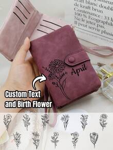 Cartera personalizada con nombre y flor de nacimiento, Cartera personalizada para mujeres, Cartera personalizada para hombres, Mini cartera personalizada para mujeres, Carteras pequeñas para mujeres, Portátil y plegable - Multicolor - Ver 1