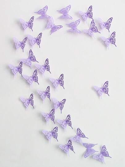 20pcs Purple Papercut Hollow Butterfly Wedding Party Wall Decor Flowers Decoration, Adhesive