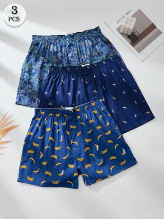 3 件男士混色印花 Aro 休闲平角内裤舒适睡裤