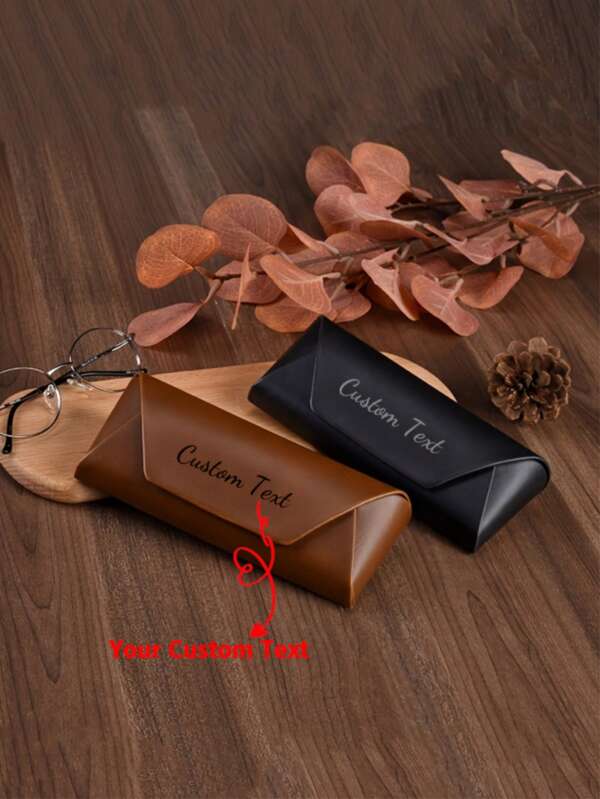Customized Text Logo Eyeglasses Case, Vintage Handmade Cowhide Leather Eyewear Storage Box For Prescription & Sunglasses
