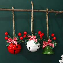 Christmas Bell Decorations, Metal Hanging Decor With Red Berries And Plaid Bow, Suitable For Holiday Tree And Wreath Decor, No Power Needed, Festive Wall And Entryway Decoration Christmas Decorations Winter Room Decor