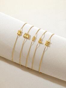 1pc Cute Bubble Letter Bracelet, Delicate Gold-Tone Letter Bracelet, 18K Gold Plated Stainless Steel Bracelet, Minimalist Fashion Jewelry - Yellow Gold - View 6