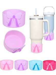 1/2/4/6 Stücke Schleifen Silikon Schutzhülle für Becher mit einem Bodendurchmesser von 7,5 cm Abenteuertumbler, Boden Schutzhülle für Iceflow Flip 12&24 Unzen, Cup Schutzbezug Hülle für Alltagsnutzung, Reisen, Familienfeiern, Partys, wasserdicht, rutschfest, kratzfest Silikon Becherhülle, Geschenk zur Einschulung, Geschenk zu Feiertagen, Becher Zubehör (4 Farben zur Auswahl: Pink, Lila, Blau, Rot) - Verschiedenfarbig - Übersicht 1