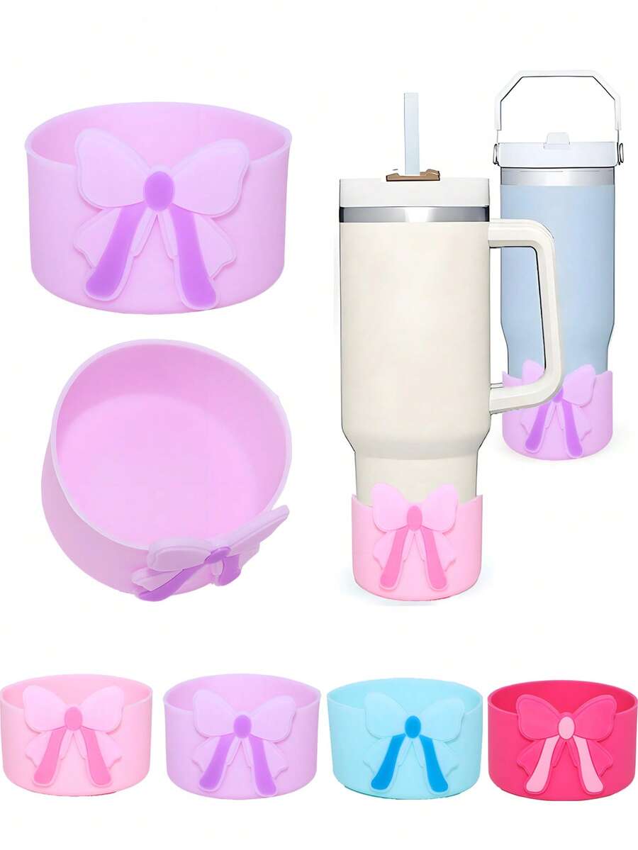1/2/4/6 Stücke Schleifen Silikon Schutzhülle für Becher mit einem Bodendurchmesser von 7,5 cm Abenteuertumbler, Boden Schutzhülle für Iceflow Flip 12&24 Unzen, Cup Schutzbezug Hülle für Alltagsnutzung, Reisen, Familienfeiern, Partys, wasserdicht, rutschfest, kratzfest Silikon Becherhülle, Geschenk zur Einschulung, Geschenk zu Feiertagen, Becher Zubehör (4 Farben zur Auswahl: Pink, Lila, Blau, Rot) - Verschiedenfarbig - Übersicht 1