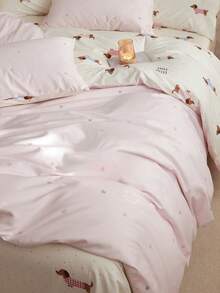 2/3 件套 Little Love、腊肠犬小狗、床上用品、清新温暖的情人节女孩印花、透气、超柔软、适合双人全尺寸大床、适合所有季节、家居装饰、礼物、可机洗磨毛被套三件套、单人床全尺寸大号双人床