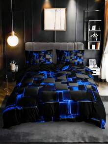 2/3pcs Stylish Blue 3D Cube Geometric Pattern Duvet Cover Set (1 Duvet Cover + 1/2 Pillowcase, Pillow Insert Not Included), High Definition Print For Home & Dorm - Multicolor - View 7