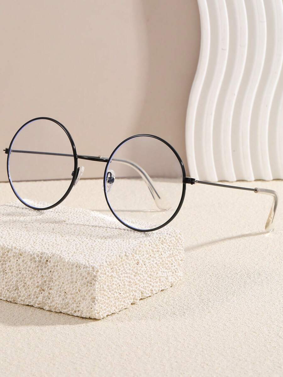 1pc Unisex Retro Round Clear Lens Glasses - Black - View 1
