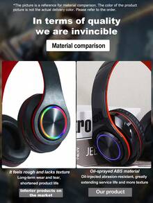 B39 RGB Lighting Wireless Headphones, Gaming Headset With Deep Bass, HIFI Sound Quality, Super Long Battery Life, Compatible With Apple, Android, 150mAh - Black and Red - View 9