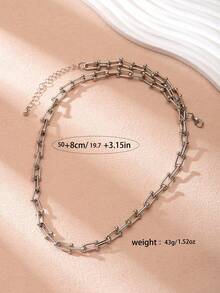 1pc U-Shaped Necklace, Minimalist Necklace For Women, Jewelry Accessory, Versatile Design - Silver - View 5