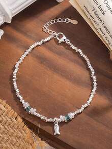 1pc Dainty Blue Whale Design Ladies Bracelet With Silver Charms, Personal Style Accessories - Silver - View 3