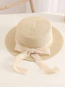 1pc Children's Cute Bow Straw Sun Hat, Fashionable Princess Beach Travel Sun Protection Woven Hat, Suitable For Everyday Wear