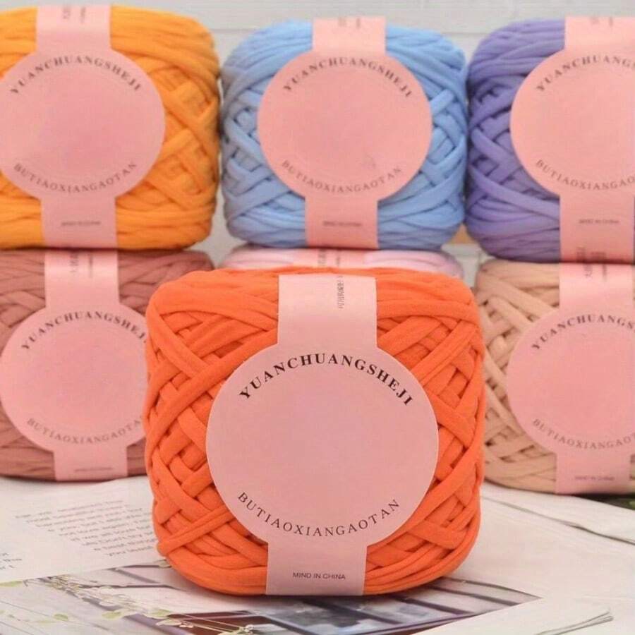 1 Stück 280 g dicker, hochelastischer Polyestergarn T-Shirt Garn zum Stricken, Häkeln von Kleidung, Taschen, Hausschuhen - Bastelseidenband Garn