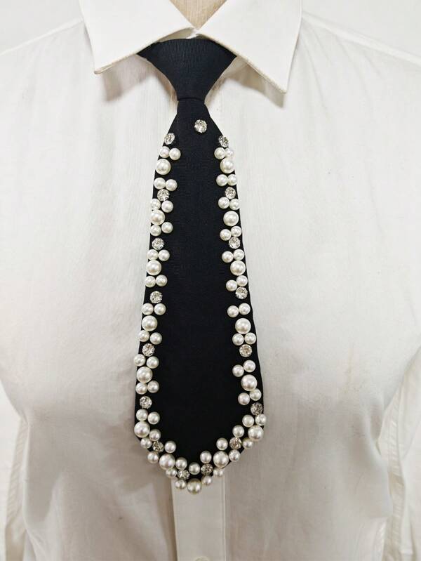 1 Peça Elegante Gravata Decorada com Pérolas Feita à Mão para Mulheres, Gravata Pré-amarrada Ajustável de Seda com Decoração de Pérolas para Evento Formal, Reunião de Negócios, Casamento, Festa