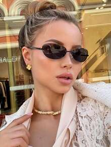 1pc Y2K Futuristic Tech Style Black Sports Fashion Glasses, Fashionable Frameless Glasses Suitable For Daily Wear, Street Style, Vacation, Beach, Back To School - màu đen - Xem 4