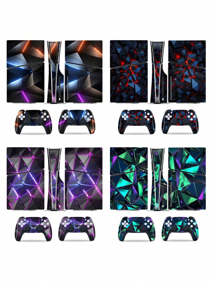 SUPSTICKER 1pc Geometric Pattern Skin Sticker, 2 Designs, Self-Adhesive, Scratch-Resistant, Waterproof, Removable, Suitable For Slim Game Console & Controller, An Ideal Choice For Beautifying, Transforming, Renovating 15.74x10.23inch - Multicolor - View 1