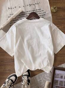 More Amor Por Favor Retro Letter Print Summer Vacation Casual Round Neck Short Sleeve T-Shirt For Women