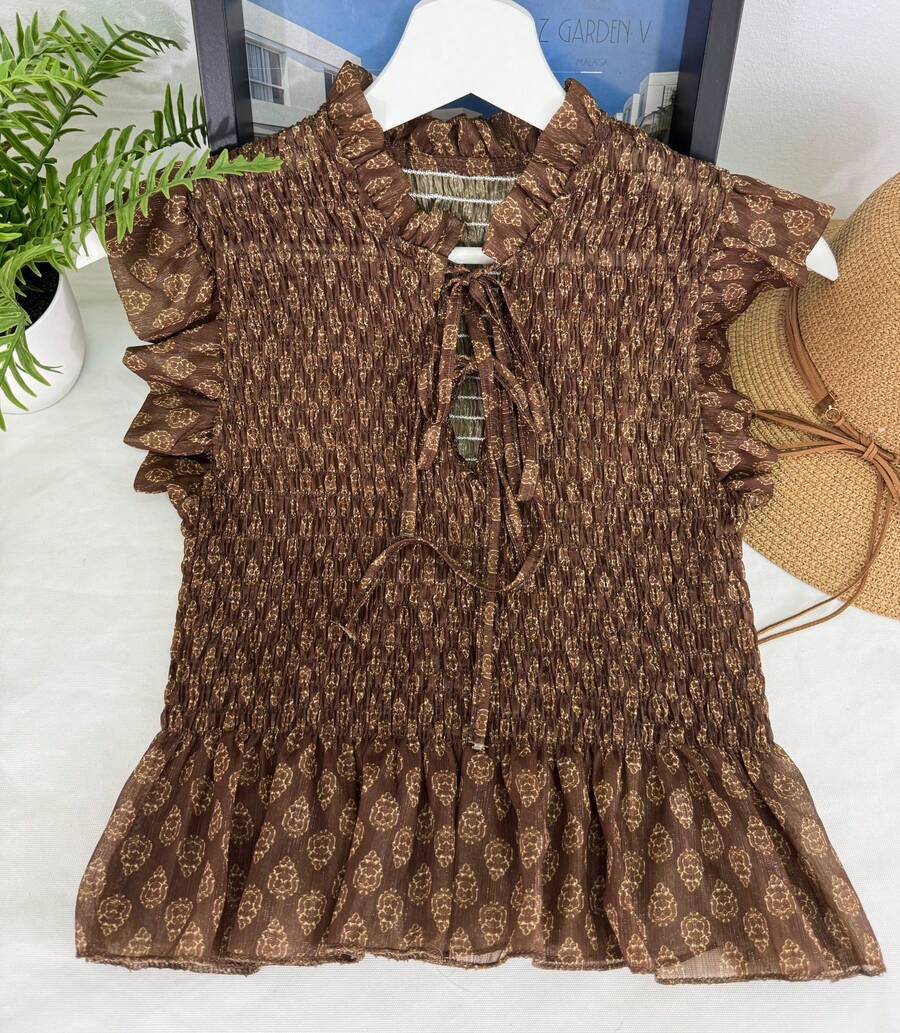 Women's Top With Prints, Casual Daily Wear, For The Summer Beach - 咖啡棕 - 查看 1
