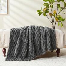 Super Soft King Blanket Pink Premium Silky Flannel Fleece 3D Ribbed Jacquard Lightweight Bed Blanket All Season Use (Pink Ribbed, King(90"X110")) - Grey - View 6