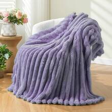 Super Soft King Blanket Pink Premium Silky Flannel Fleece 3D Ribbed Jacquard Lightweight Bed Blanket All Season Use (Pink Ribbed, King(90"X110")) - 薰衣草羅紋 - 查看 1
