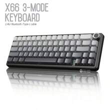 ATTACK SHARK ATTACK SHARK X66 Teclado Mecânico Sem Fio com Botão de Volume, Teclado Gamer 60% Bluetooth/2.4GHz/Com Fio, Backlight RGB, Teclas Coloridas Tri-Color PBT OEM, 66 Teclas Substituíveis a Quente para PC