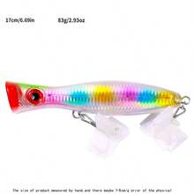 HENGJIA 恒嘉 1 件装硬波帕诱饵，水面波帕饵，13 厘米，43 克/17 厘米，83 克，人工钓鱼配件，带 1/0# 三叉钩，适用于咸水表面抛投和淡水表面钓鱼用具 - 彩色 - 查看 24