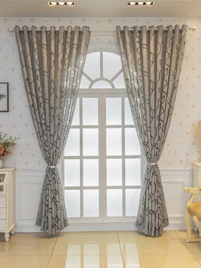 1pc French Romantic Jacquard Floral Perforated Window Curtain, Artistic Theme For Bedroom, Blackout, Thermal Insulation, Sound Absorption - Suitable For Bedroom, Cottage And School Deep Sleep
