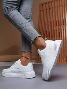 ​Women's Pure White Leather Platform Sneakers - Day To Night Jeans Perfect, Clean Look All-Day Comfort​ - White - View 6
