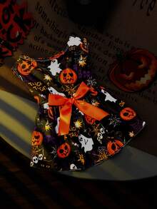 夜光宠物猫狗万圣节服装，夜光创意宠物连衣裙 - 黑色 - 查看 2