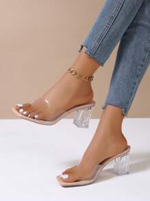 Sandalias de tacón medio transparentes con cristales de moda para mujer, nuevos estilos de verano, zuecos de tacón grueso con estilo europeo