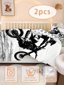 1/2pcs Set Motorcycle & Off-Road Themed Toddler Bedding Set, Fun Graphic Pattern Reversible Duvet Cover Set, Adds Vibrancy To Children's Room - Multicolor - View 4