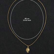 日月情侣项链耳环两件套，复古不锈钢不对称吊坠项链，复古日月垂坠耳环，适合女性，哥特风格首饰，时尚日月吊坠情侣项链 - 彩色 - 查看 7