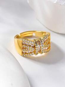 1Pc Luxury Gold Cubic Zirconia Twisted Cross Decorative Ring,Open Adjustable Women's Rings,Summer Fashion Accessories,Suitable For Daily,Wedding,Festivals,Party Wear,Elegant Jewelry Gift,Valentine's Day Gift.