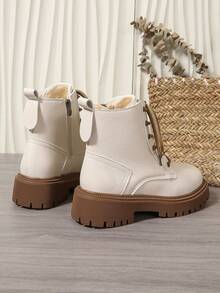 女士2025冬季新款保暖靴时尚百搭休闲鞋系带拉链真皮踝靴黑白短靴