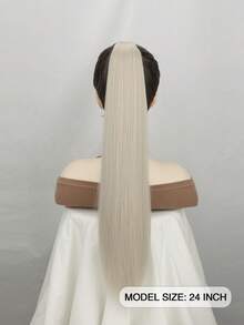 24-Inch Long Straight Synthetic Hair Ponytail Extension, Clip-In Style, Suitable For Daily Wear - Gold - View 6