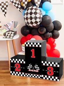 4 piezas de 27*27cm Cajas de fondo para fiesta de carreras de coches, diseño de podio a cuadros negros y blancos, decoración de fiesta de cumpleaños con tema de carreras, cajas con diseño de bandera de carreras, accesorios de fiesta de cumpleaños, decoración de fondo para fotos de autos de carreras