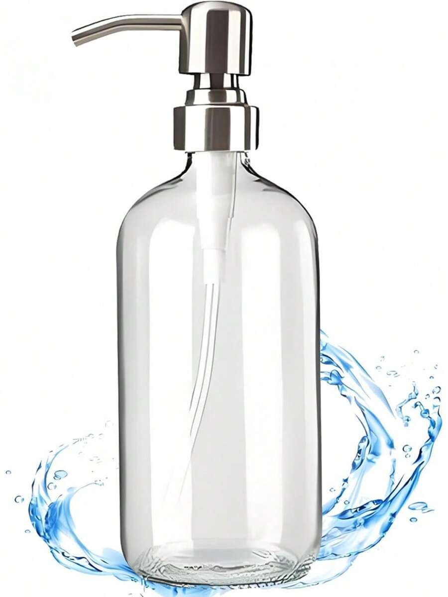 Euuztu Glass Soap Dispenser - Refillable Hand Lotion Dispenser Kitchen Bathroom With Rust Proof Stainless Steel Pump (17OZ/ 500ML) (1 Pack) - 1 Pack - 查看 1