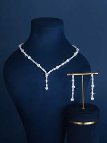 优雅简约的水晶项链和耳环套装，非常适合日常佩戴、婚礼和宴会 - 白色 - 查看 3