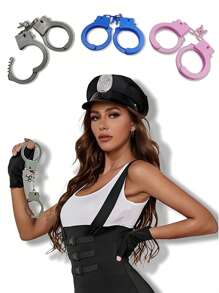Set de 3 esposas de juguete para fiestas de disfraz, hechas de plástico con llaves, accesorios de utilería para escenarios y temas de policía, un accesorio de diversión para fiestas, disfraces de Halloween y el mejor regalo para familiares y amigos.